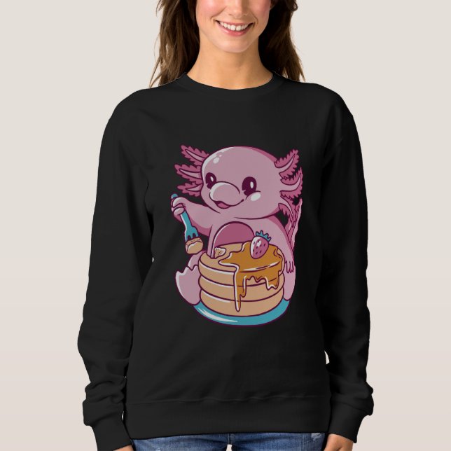 Axolotl Eating Pancakes Cute T Shirt (Framsida)