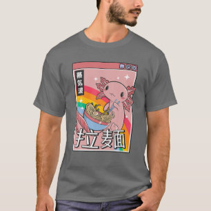 Axolotl Eating Ramen Japan Stil 80S Otaku Vaporwa T Shirt