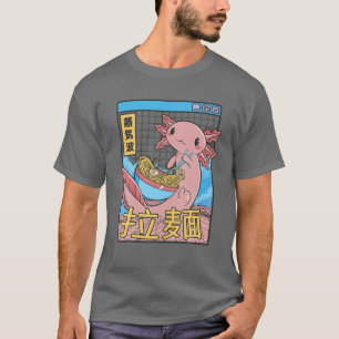 Axolotl Eating Ramen Japan Stil 80S Otaku Vaporwa T Shirt