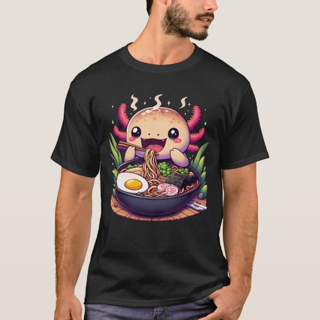 Axolotl Eating Ramen Japanska Noodles Cute Food Lo T Shirt (Framsida)