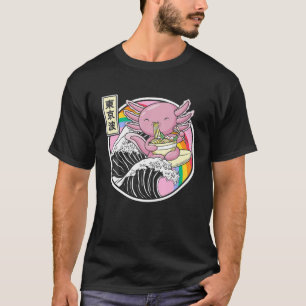 Axolotl Eating Ramen Kanagawa Wave Kawaii Japan Va T Shirt
