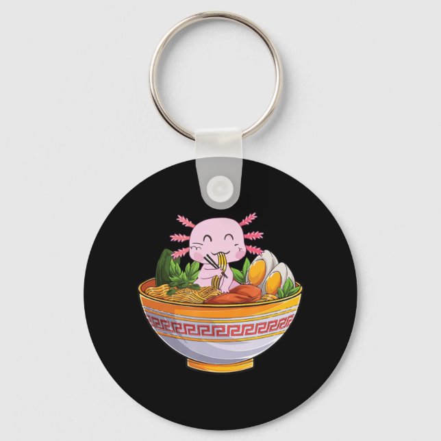 Axolotl Eating Ramen Noodles Kawaii Anime Gift Gir Nyckelring (Framsida)