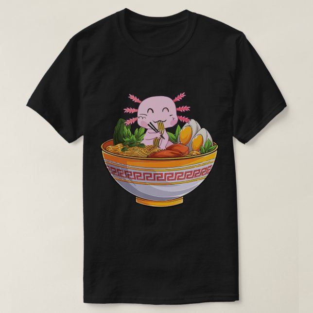 Axolotl Eating Ramen Noodles Kawaii Anime Gift Gir T Shirt (Design framsida)