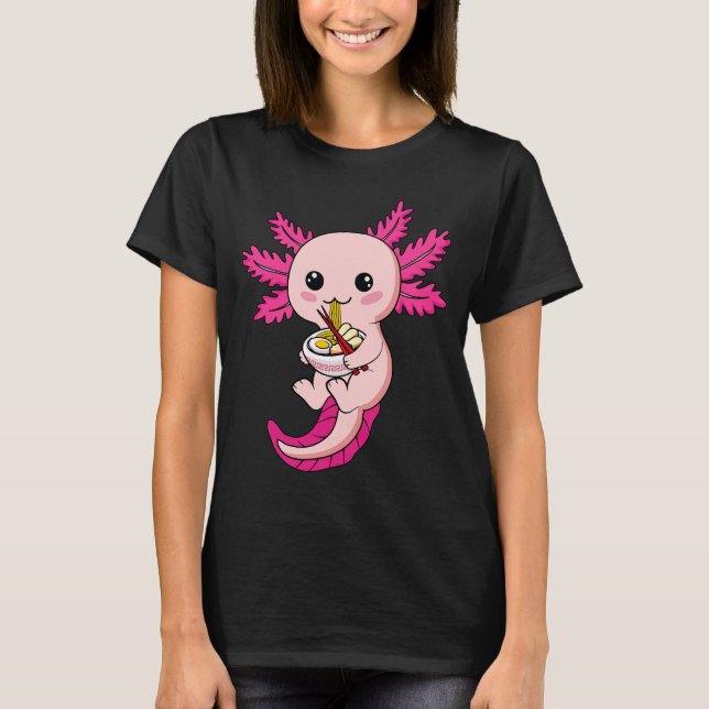 Axolotl Eating Ramen Noodles Kawaii Anime Kvinnor T Shirt (Framsida)