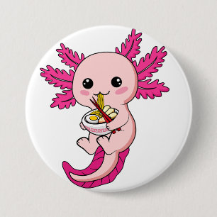 Axolotl Eating Ramen Noodles Kawaii Anime Round Bu Knapp