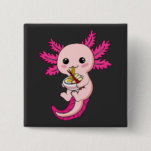 Axolotl Eating Ramen Noodles Kawaii Anime Square Knapp
