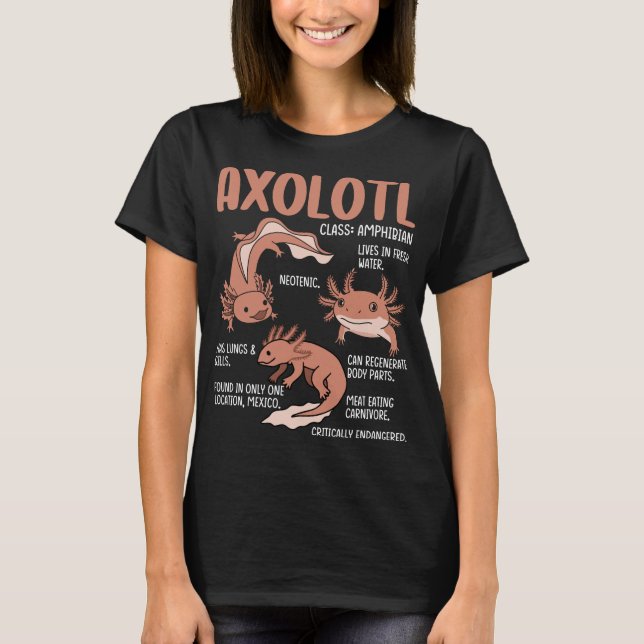 Axolotl Fakta Utbildande Amfibiearter T Shirt (Framsida)