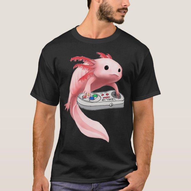 Axolotl Fish Playing Video Game WhiteAxolotl Lizar T Shirt (Framsida)