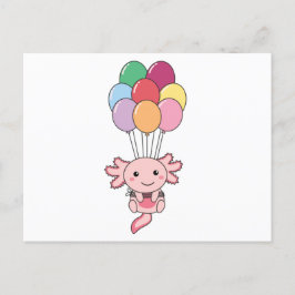 Axolotl Flyger Upp Med Färgglada Ballonger Vykort