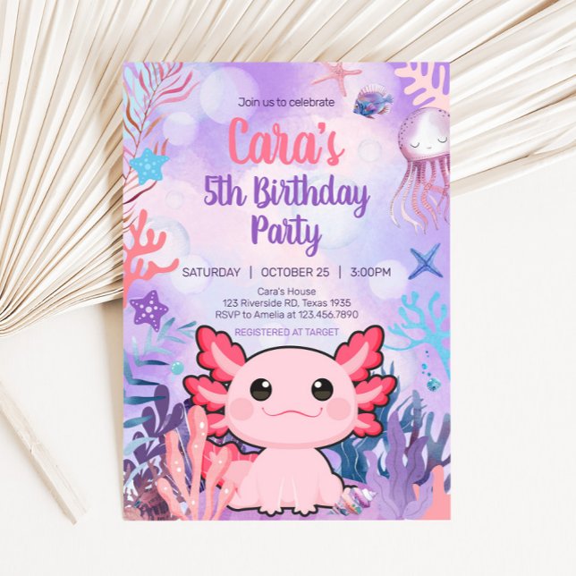 Axolotl Födelsedagsfest Inbjudningar (Girl Axolotl Birthday Party )