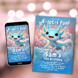 Axolotl födelsedagsinbjudan Neon Boy Axolotl Party Inbjudningar