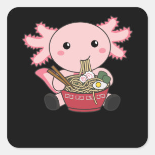 Axolotl Food Ramen Japansk Food Kawaii Animals Fyrkantigt Klistermärke