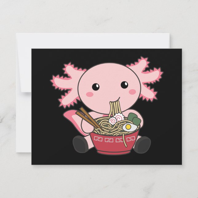 Axolotl Food Ramen Japansk Food Kawaii Animals Po Anteckningskort (Framsida)