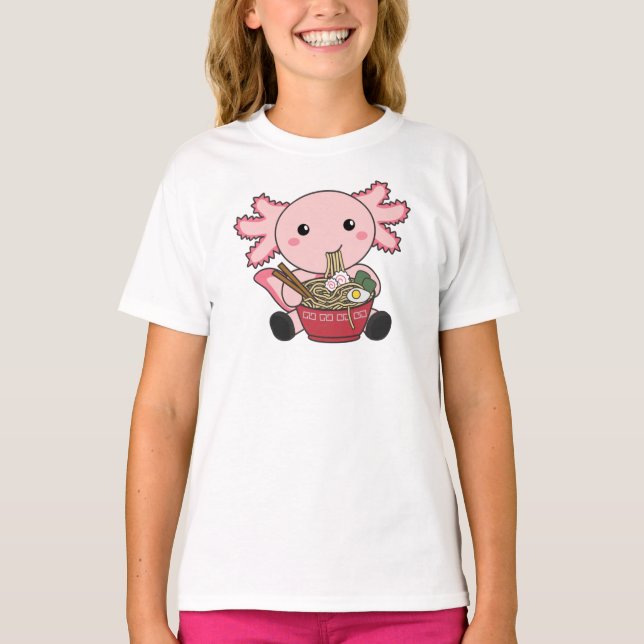 Axolotl Food Ramen Japansk Food Kawaii Animals Po T Shirt (Framsida)