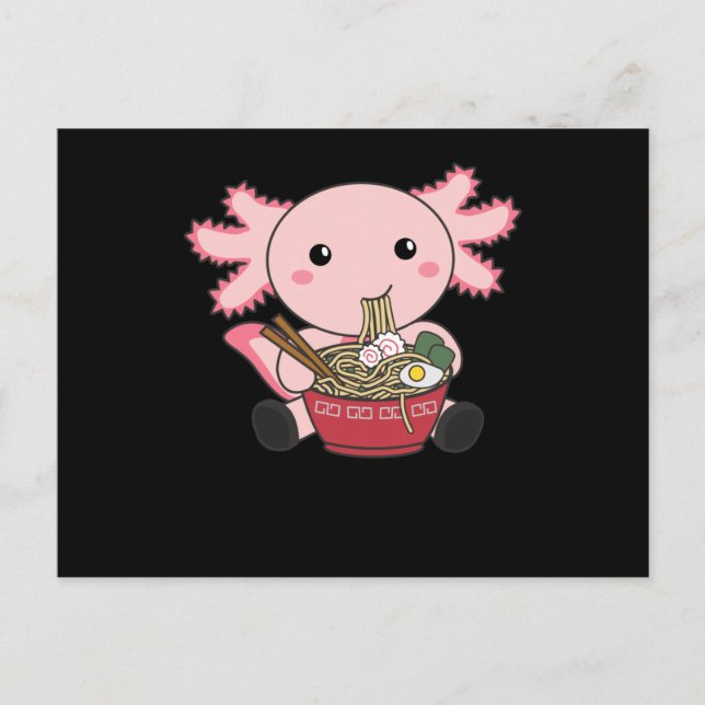 Axolotl Food Ramen Japansk Food Kawaii Animals Vykort (Framsida)