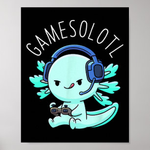 Axolotl Gamer Anime presenterar Kawaii Boys Girls Poster