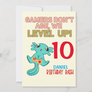 Axolotl Gamer Birthday Boy Video Game Party Inbjudningar