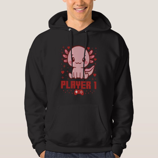 Axolotl Gamer Couple Capybara Retro Pixel Arcade Hoodie (Framsida)