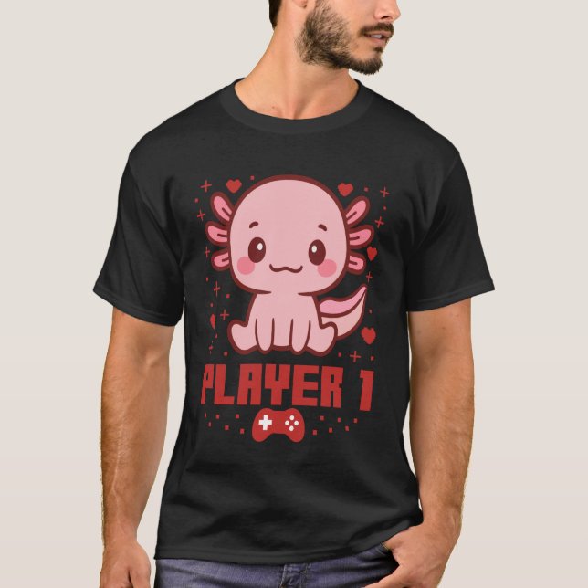 Axolotl Gamer Couple Capybara Retro Pixel Arcade T Shirt (Framsida)