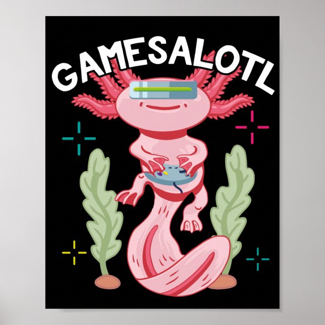 Axolotl Gaming Gamesalotl Kawaii Poster (Framsidan)