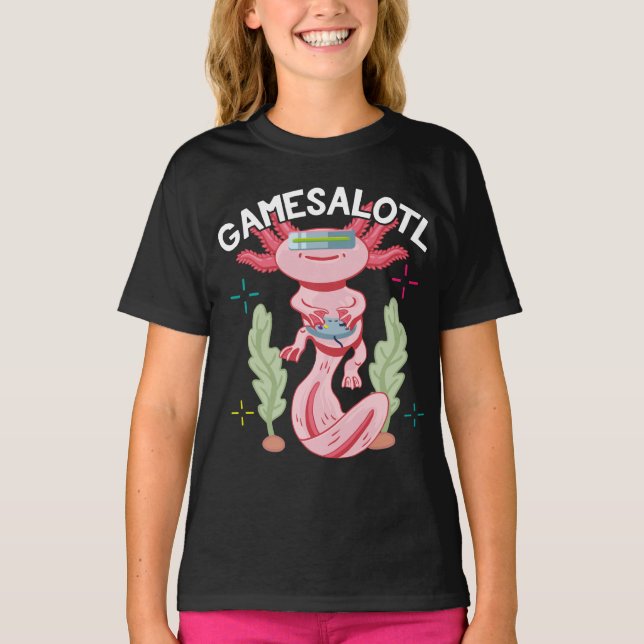 Axolotl Gaming Gamesalotl Kawaii T Shirt (Framsida)