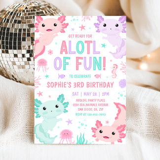 Axolotl Girl Party Alotl Fun Birthday Invitation Inbjudningar