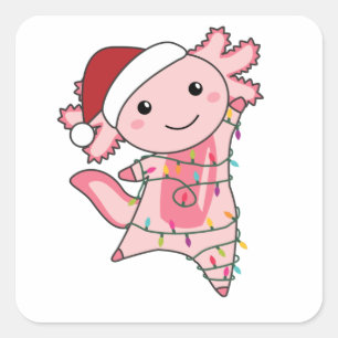 Axolotl God jul Winter Animals Axolotls Fyrkantigt Klistermärke