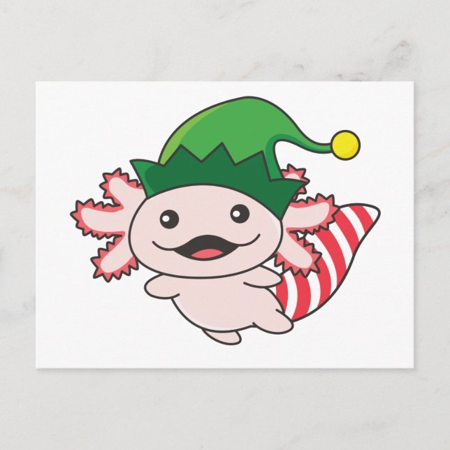 Axolotl God jul Winter Elf Axolotl Postcar Vykort (Framsida)