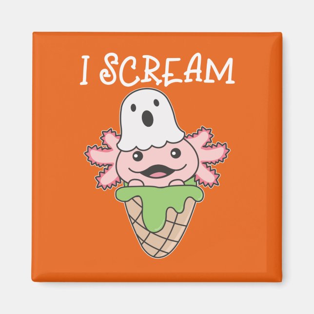 Axolotl Halloween Ghost I Skräm Ice Pun Magnet (Framsidan)