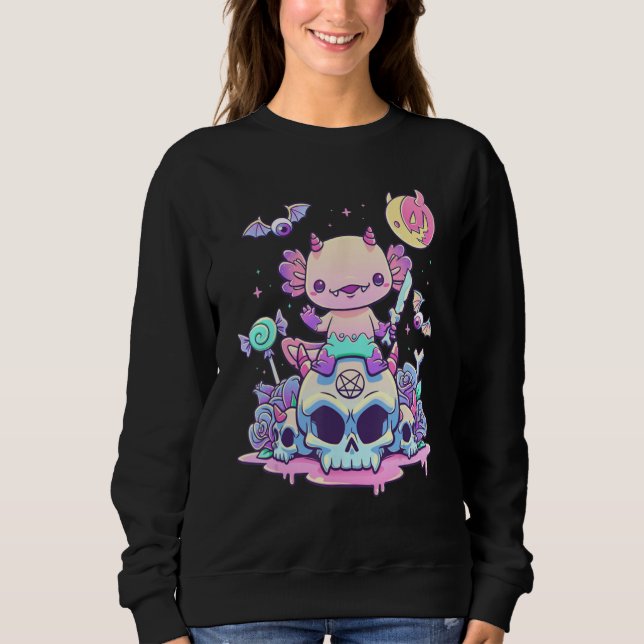 Axolotl Halloween Skull Creepy Axolotl Pastel Goth T Shirt (Framsida)