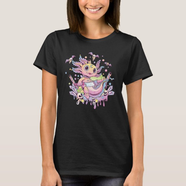 Axolotl Halloween Skull Creepy Axolotl Pastel Goth T Shirt (Framsida)