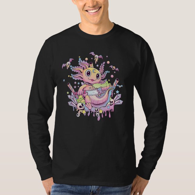 Axolotl Halloween Skull Creepy Axolotl Pastel Goth T Shirt (Framsida)