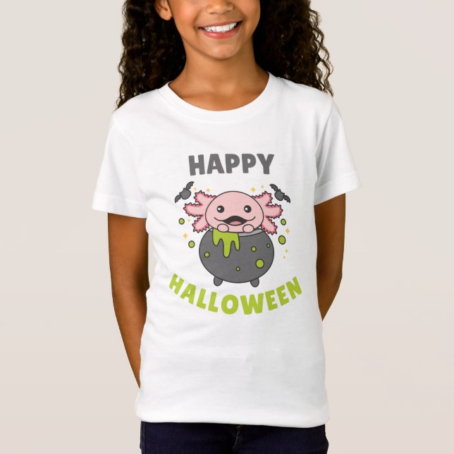Axolotl Happy halloween Cauldron Fladdermus T Shirt (Framsida)