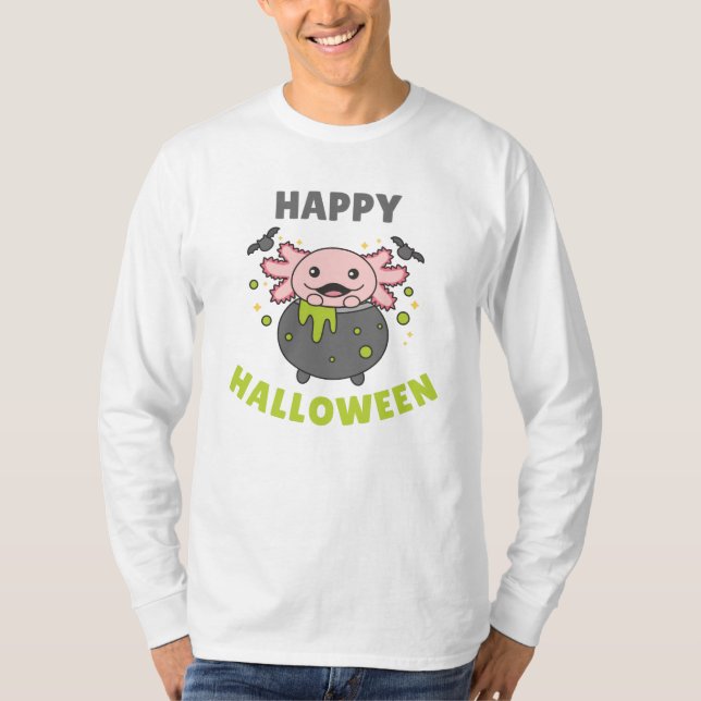 Axolotl Happy halloween Cauldron Fladdermus T Shirt (Framsida)