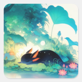 Axolotl Hemlig Blomsterdamm Hideaway Fyrkantigt Klistermärke