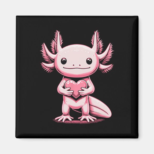 Axolotl Holding Heart Valentine's Day Cute Valenti Magnet (Framsidan)