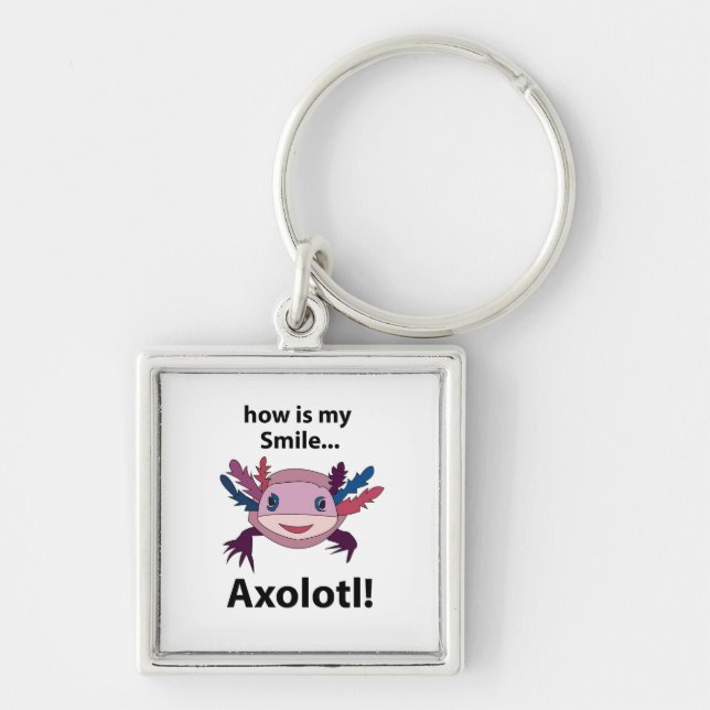 Axolotl Hur är min sjö-funny Axolotl? Fyrkantig Silverfärgad Nyckelring (Framsidan)