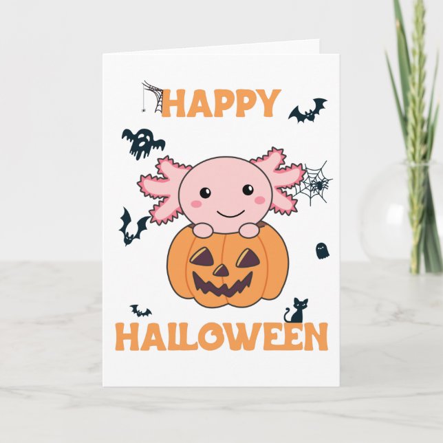 Axolotl i pumpkin Sweet Axolotls Happy halloween Kort (Framsida)