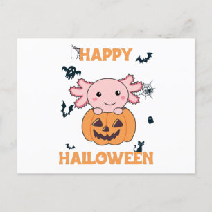 Axolotl i pumpkin Sweet Axolotls Happy halloween Vykort