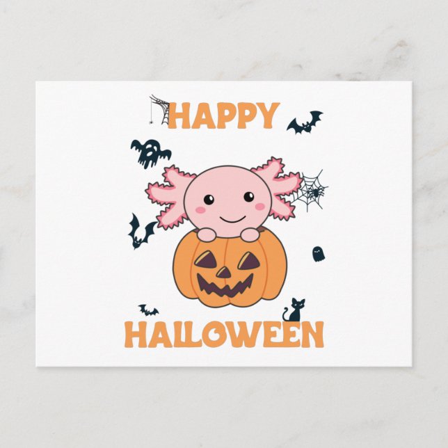 Axolotl i pumpkin Sweet Axolotls Happy halloween Vykort (Framsida)