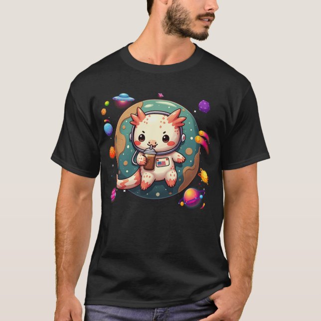Axolotl i Rymdbubbelte – Boba-älskare  T Shirt (Framsida)