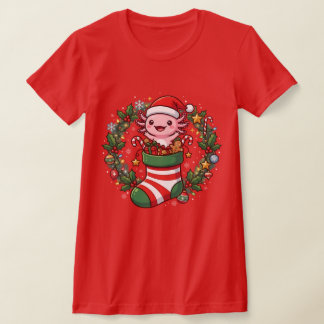Axolotl in Christmas Socks Santa Claus Lights Xmas T Shirt