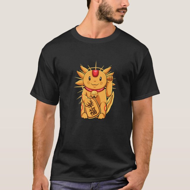 Axolotl Japanska Maneki Neko Lucky Cat Wave Axol T Shirt (Framsida)