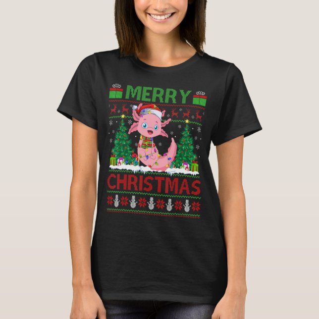 Axolotl Julafton Träd Ljus Ugly Santa Axolotl Chri T Shirt (Framsida)