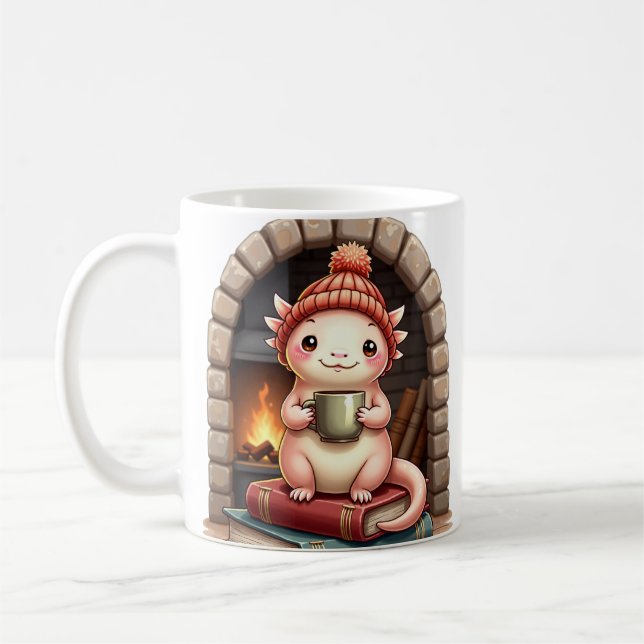 Axolotl Kaffeberoende Kawaii - Mysig Läsvrå D Kaffemugg (Vänster)