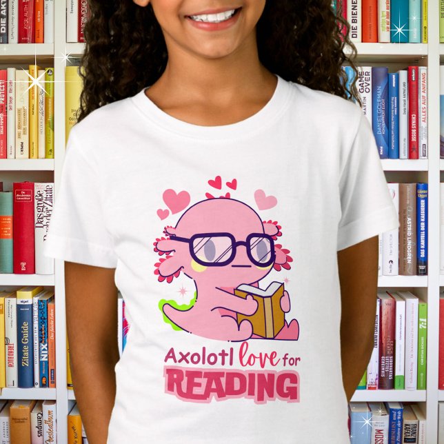 Axolotl Kärlek för läsning av Barn T Shirt (Shown in white. Available in boys, girls, multiple styles and colors. )