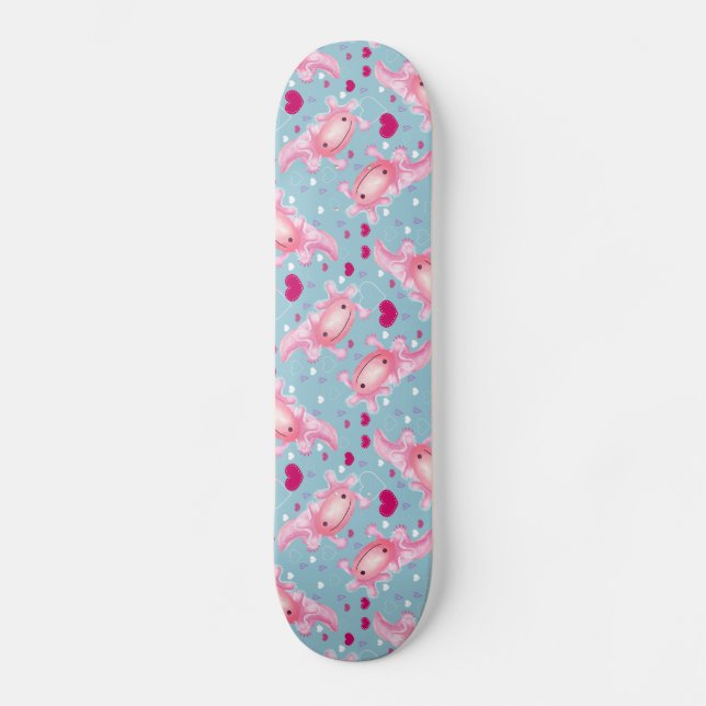 Axolotl Kärlek rosa  Mini Skateboard Bräda 18,5 Cm (Framsida)