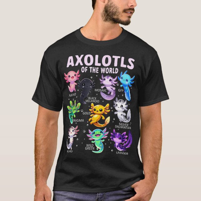 Axolotl Kawaii Axolotls of the World Axolotl Anima T Shirt (Framsida)