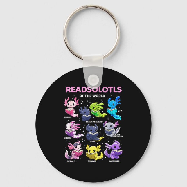 Axolotl kawaii läser solotl från hela världen axol nyckelring (Framsida)