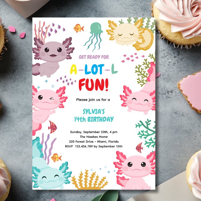 Axolotl kids birthday Invitation Inbjudningar (Skapare uppladdad)